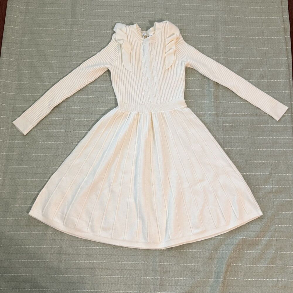 Grace Karin Girls White Long Sleeve Sweater Dress Knit Size 8 Great Condition